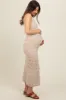 Beige Crochet Knit Back Cutout Maternity Maxi Dress sold by Pinkblush