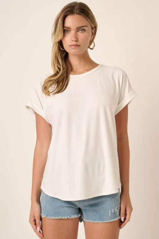 Ivory Rolled Cuff Short Sleeve Top sold by Pinkblush