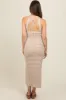 Beige Crochet Knit Back Cutout Maternity Maxi Dress sold by Pinkblush