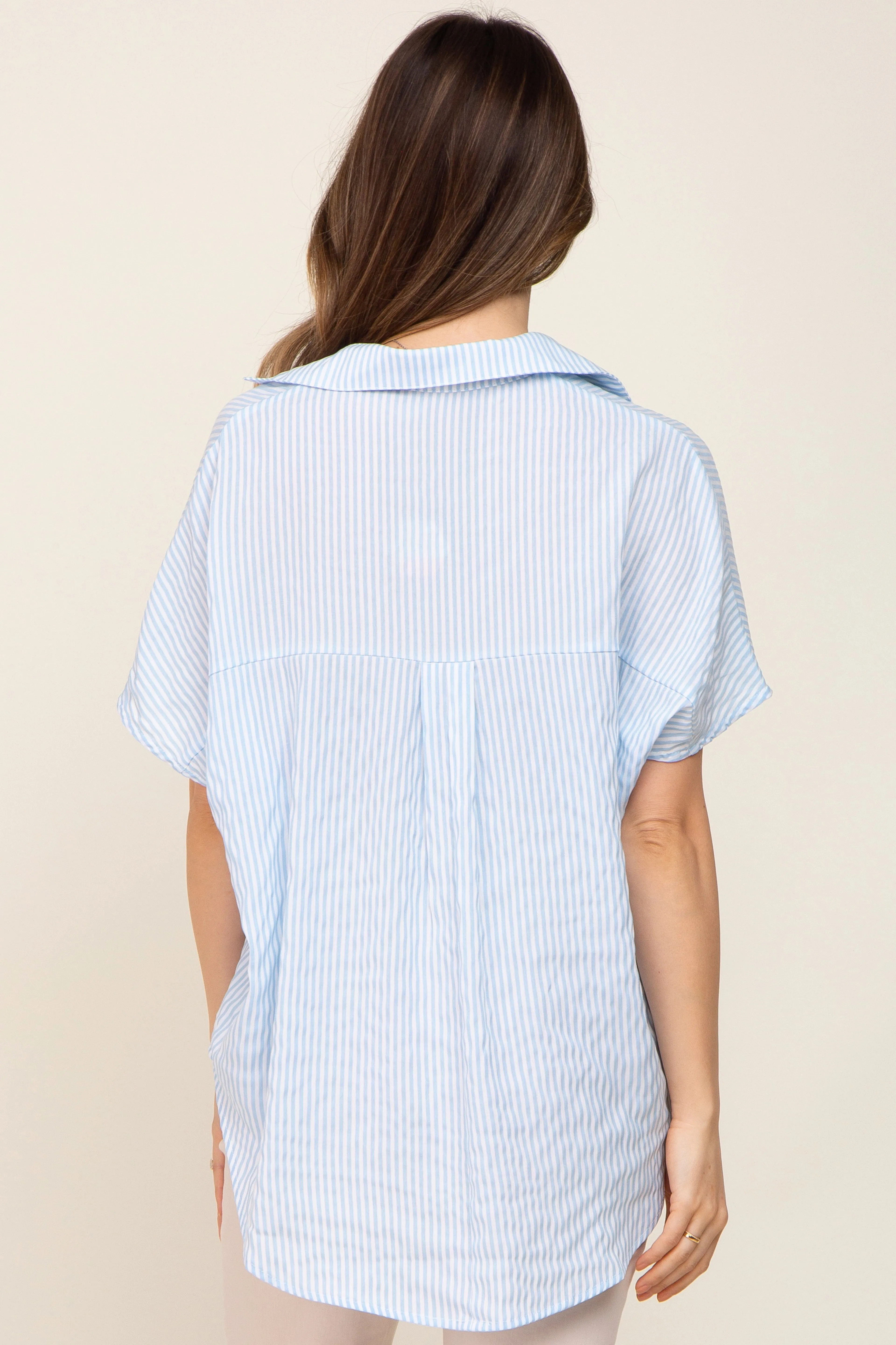 Light Blue Collared Short Sleeve Maternity Top sold by Pinkblush product image thumbnail 3