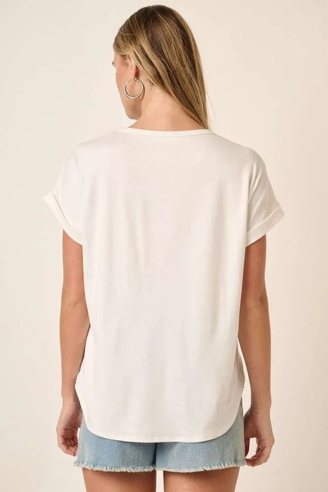 Ivory Rolled Cuff Short Sleeve Top sold by Pinkblush product image thumbnail 2