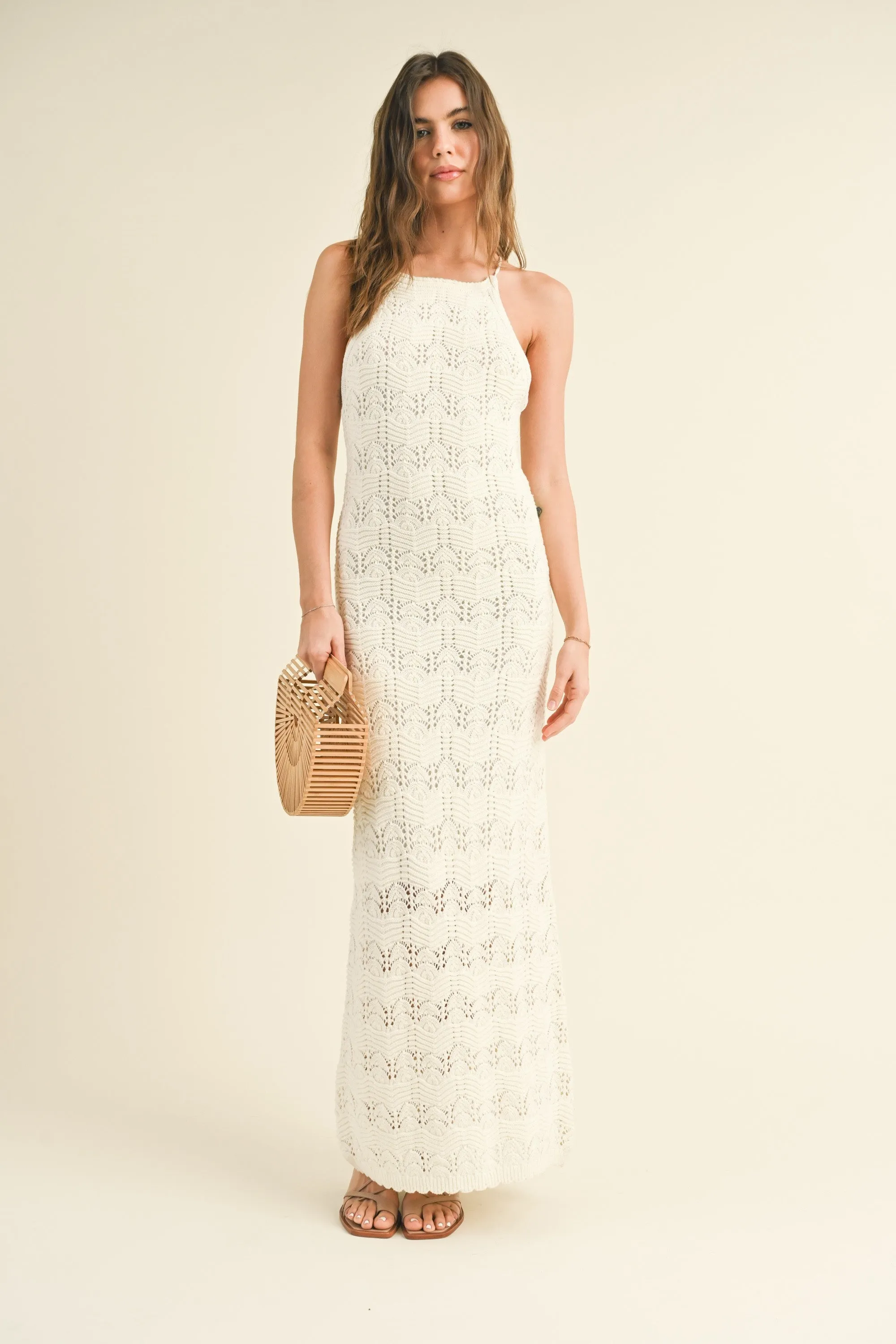 Beige Crochet Knit Back Cutout Maternity Maxi Dress sold by Pinkblush product image thumbnail 4