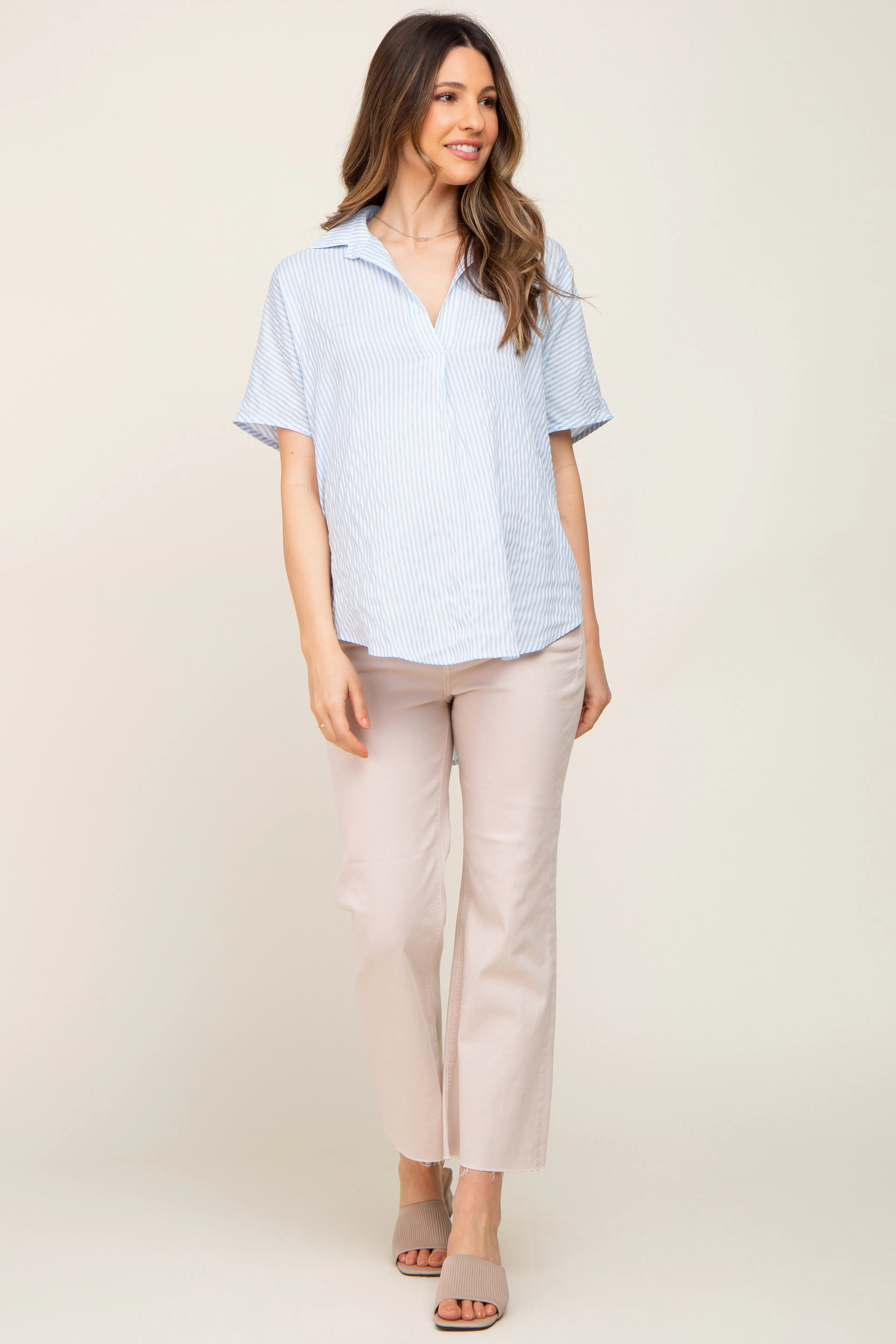 Light Blue Collared Short Sleeve Maternity Top sold by Pinkblush product image thumbnail 4