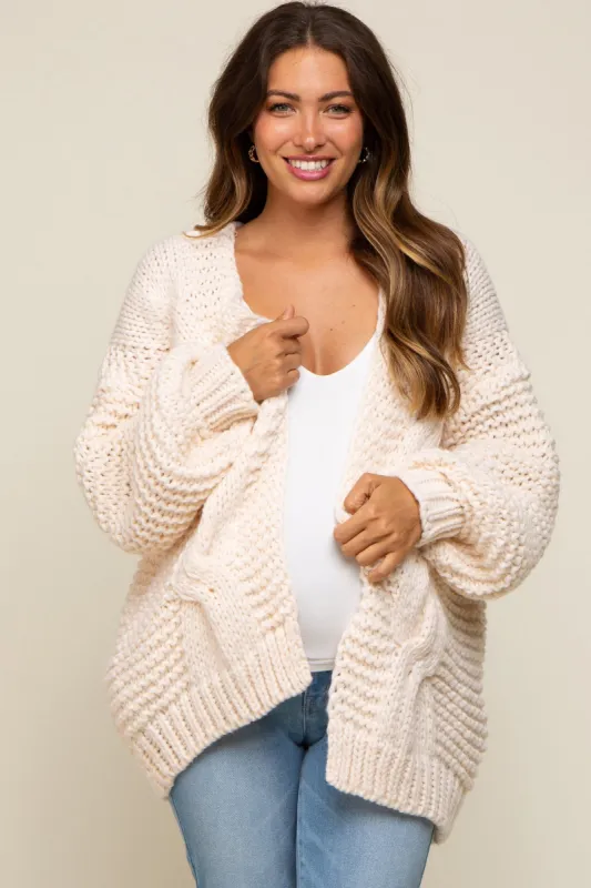 Cream Chunky Knit Maternity Cardigan sold by Pinkblush