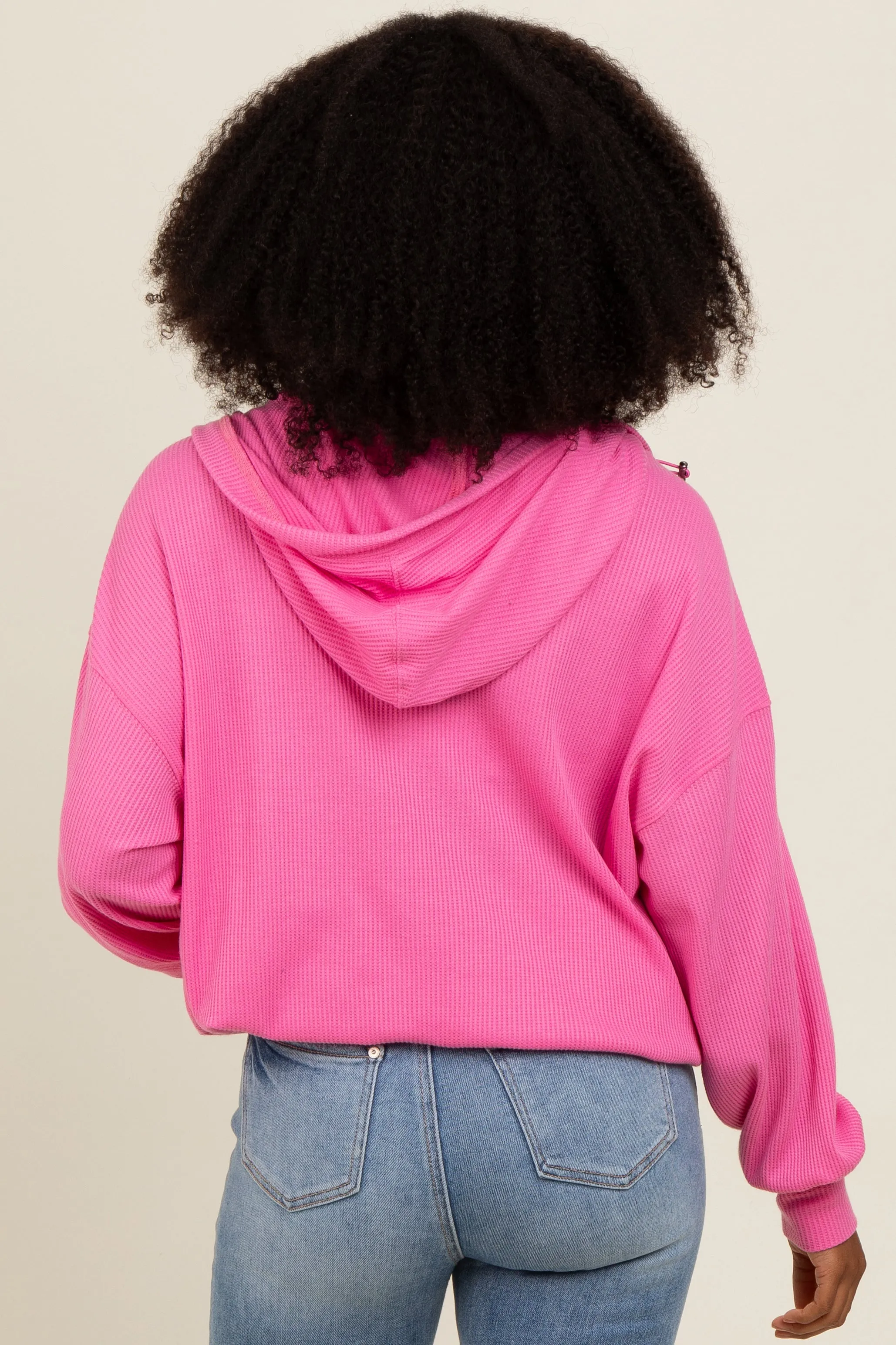 Pink Waffle Knit Half Zip Relaxed Fit Hoodie sold by Pinkblush product image thumbnail 3