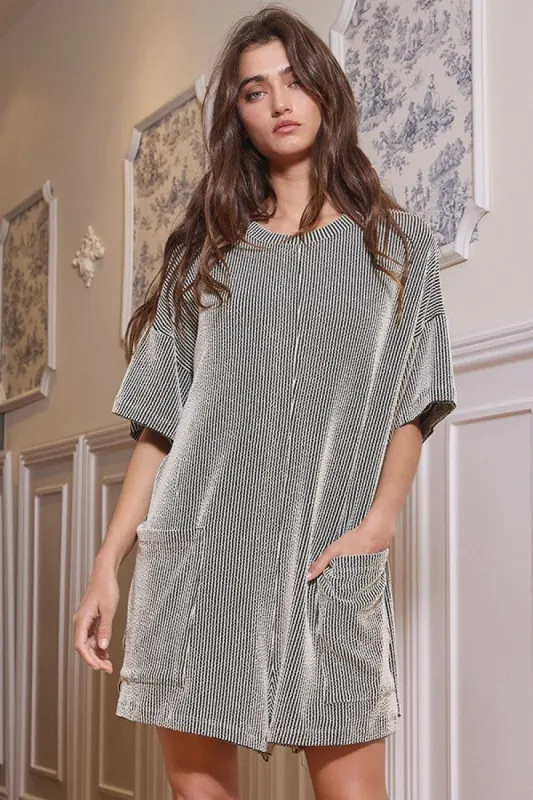 Charcoal Ribbed V-Back Romper sold by Pinkblush
