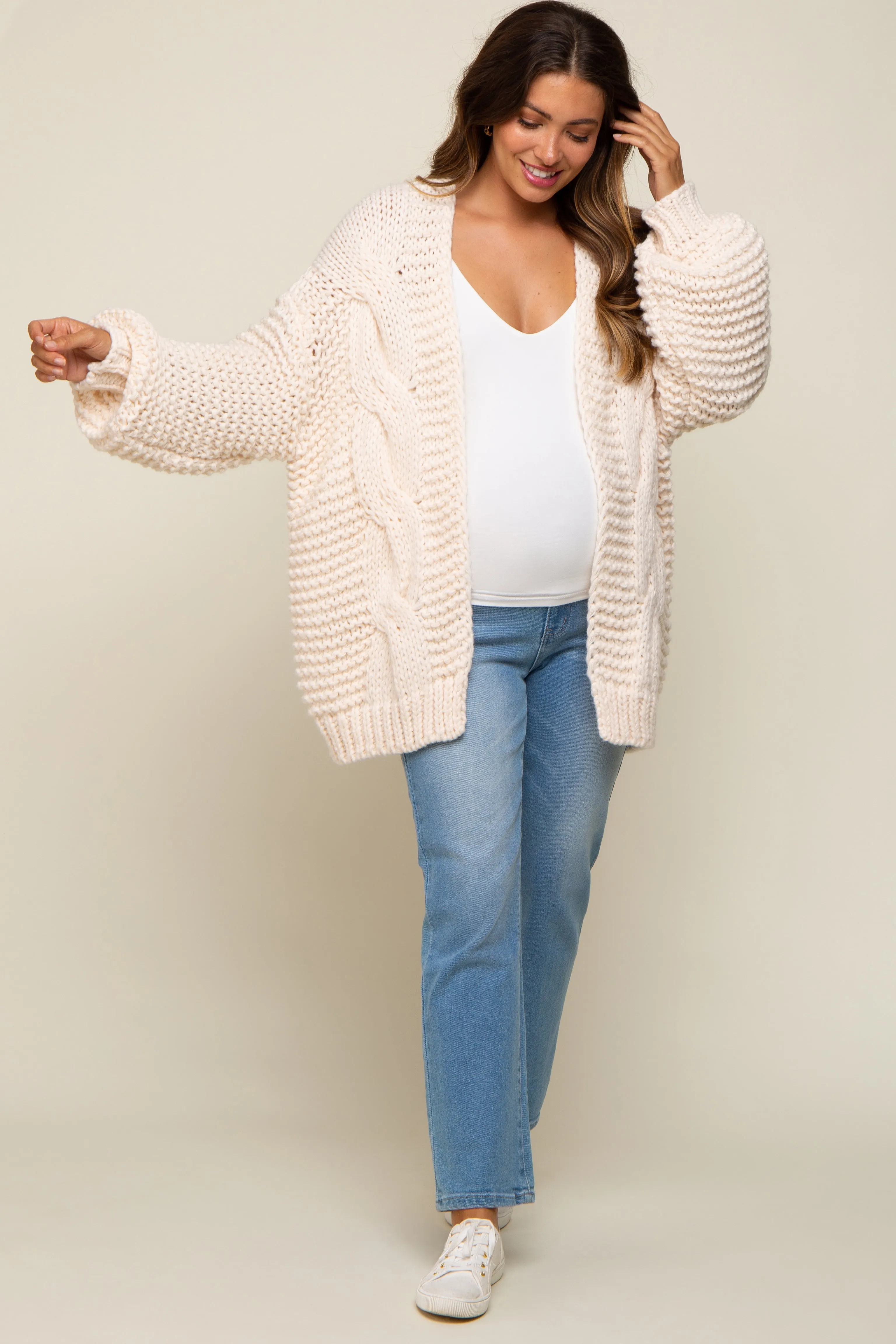 Cream Chunky Knit Maternity Cardigan sold by Pinkblush product image thumbnail 5