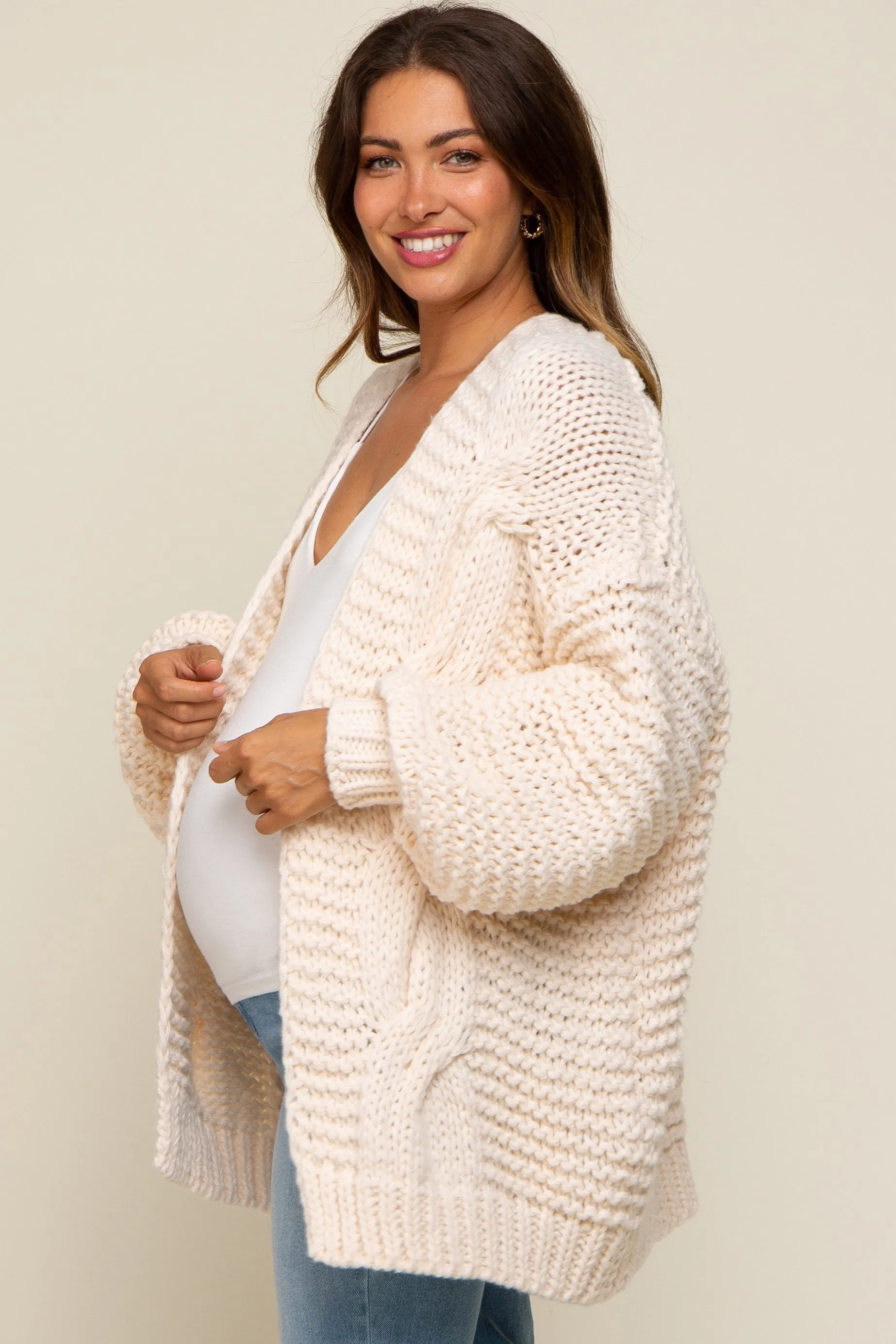 Cream Chunky Knit Maternity Cardigan sold by Pinkblush product image thumbnail 2