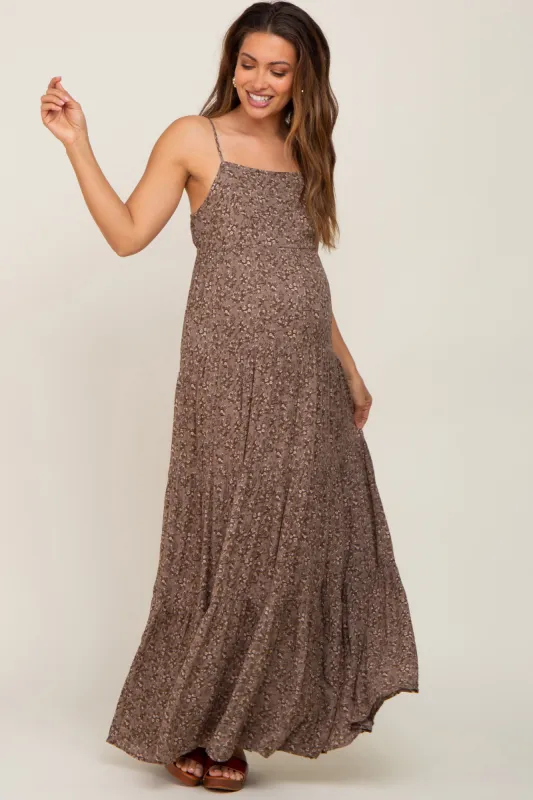 Mocha Floral Tiered Maternity Maxi Dress sold by Pinkblush