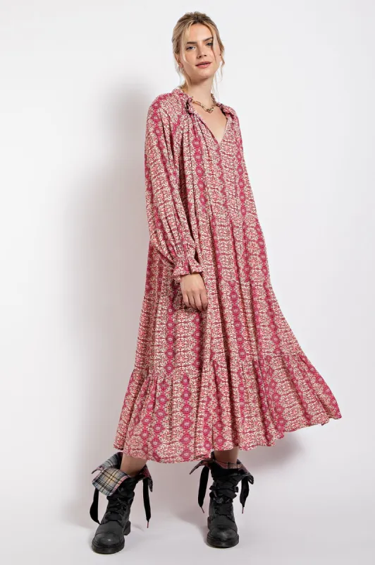 Pink Floral Front Tie Tiered Midi Dress sold by Pinkblush