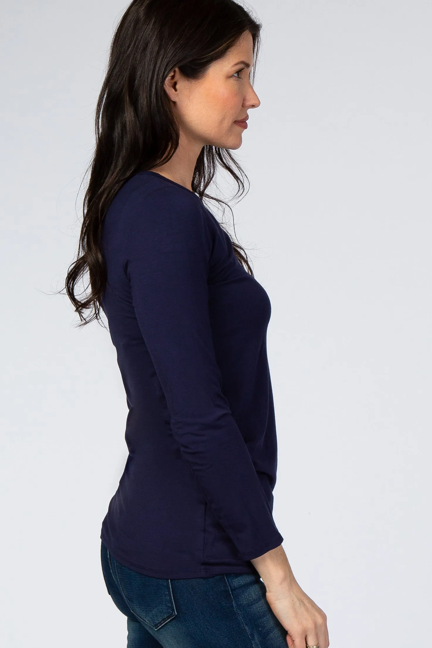 Navy Blue Long Sleeve Ruched Fitted Top sold by Pinkblush product image thumbnail 2