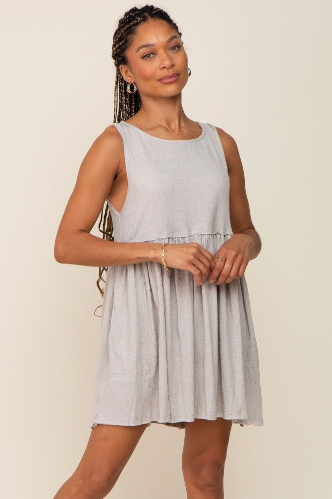Grey Sleeveless Babydoll Mini Dress sold by Pinkblush