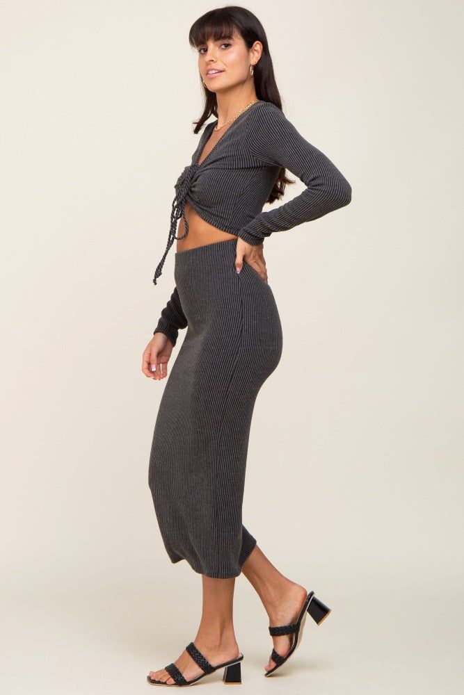 Black Ribbed Front Cutout Two Piece Skirt Set sold by Pinkblush product image thumbnail 2