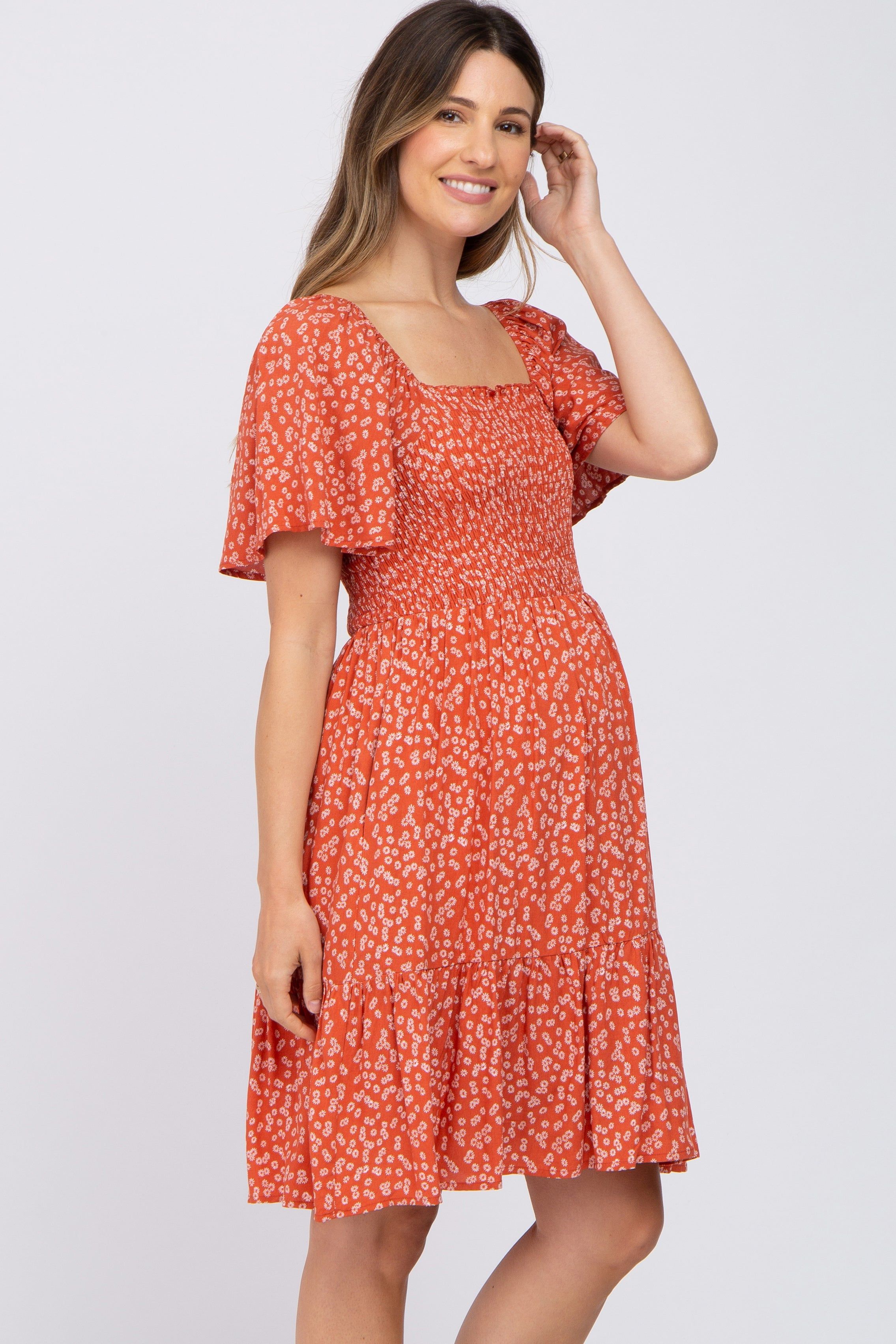 Coral Floral Smocked Maternity Dress sold by Pinkblush product image thumbnail 2
