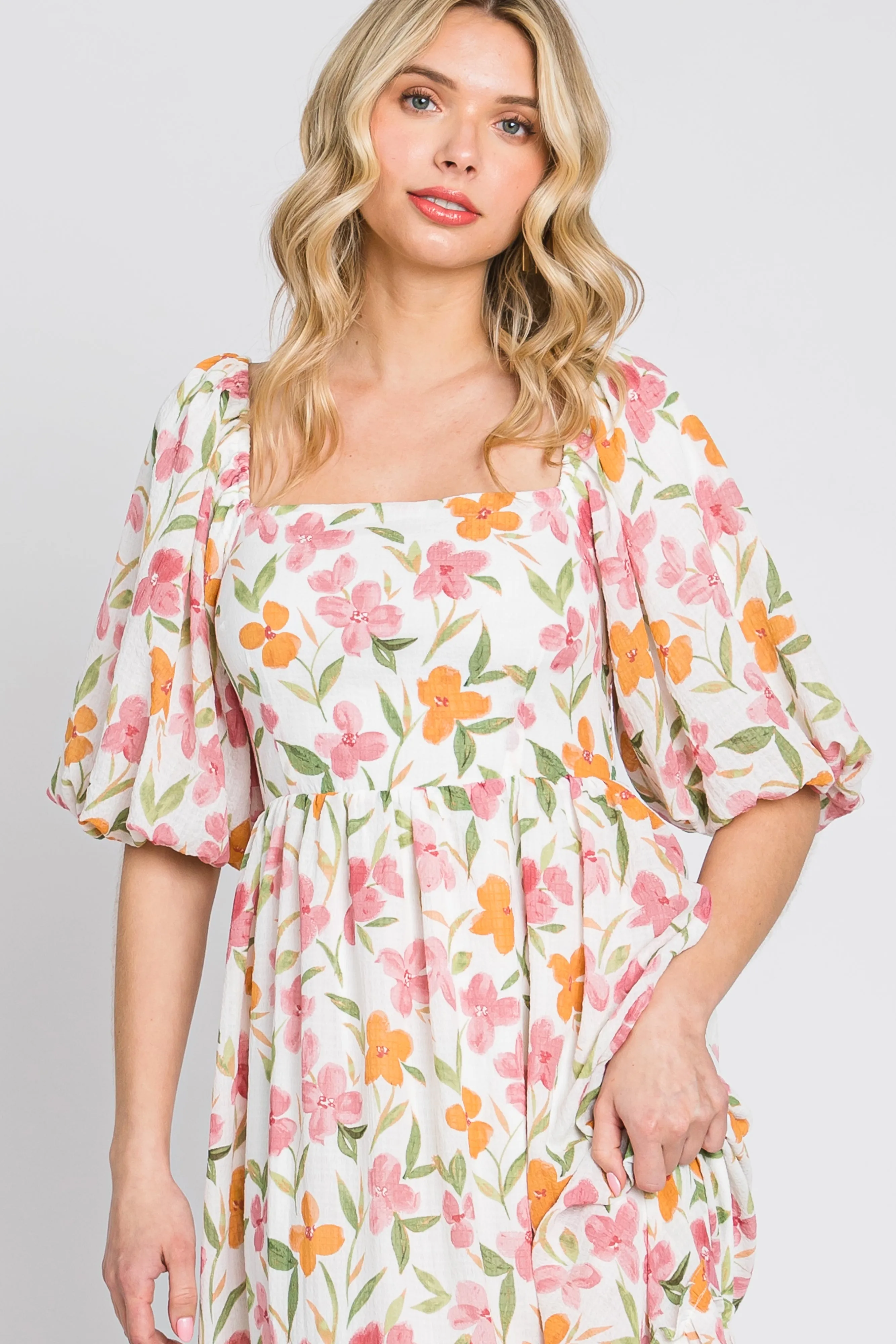 White Floral Puff Sleeve Maxi Dress sold by Pinkblush product image thumbnail 4