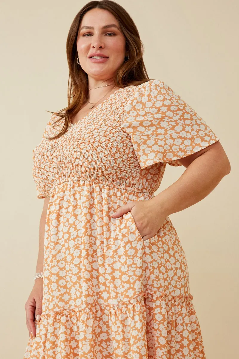 Peach Floral Tiered Plus Midi Dress sold by Pinkblush product image thumbnail 4