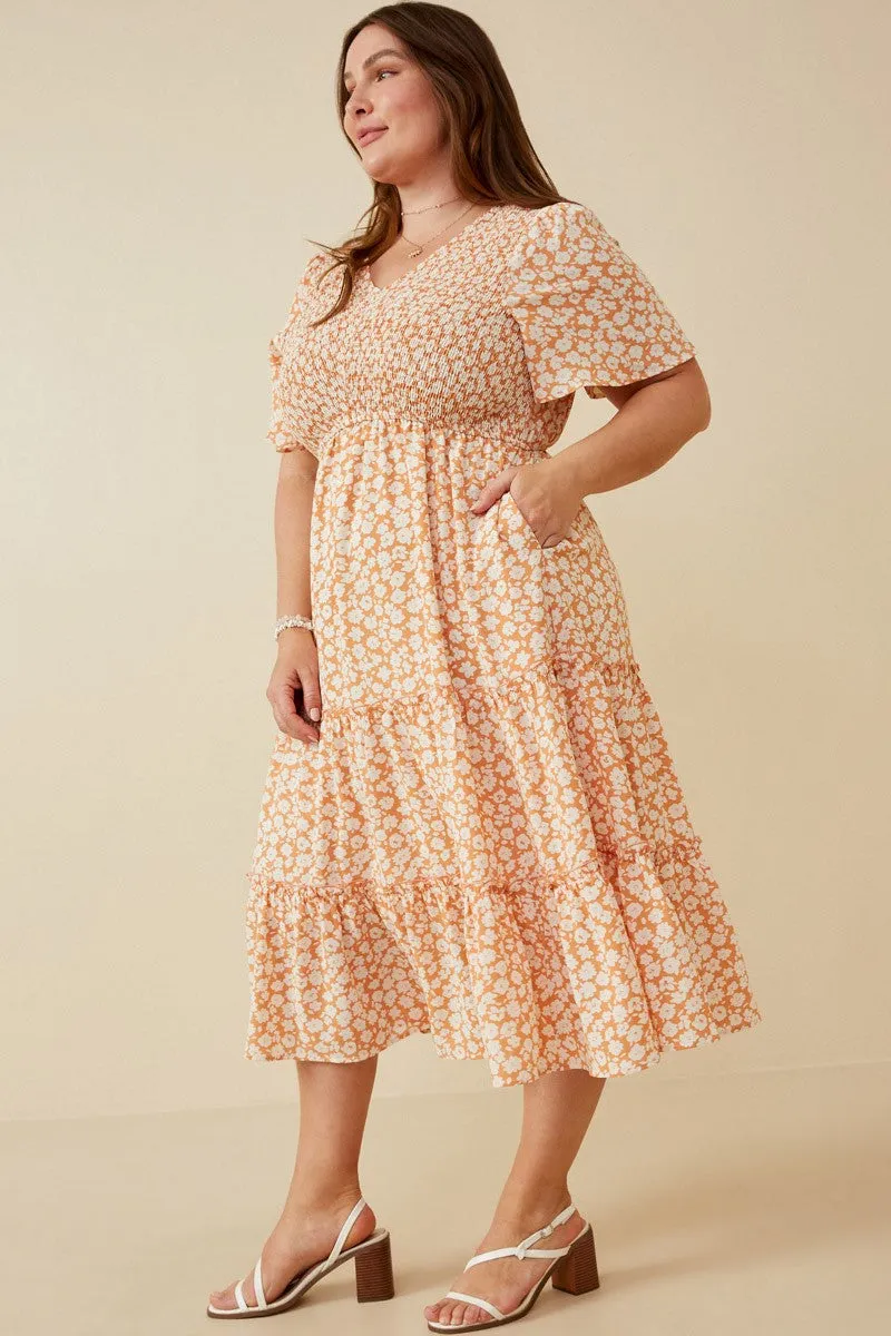 Peach Floral Tiered Plus Midi Dress sold by Pinkblush product image thumbnail 2