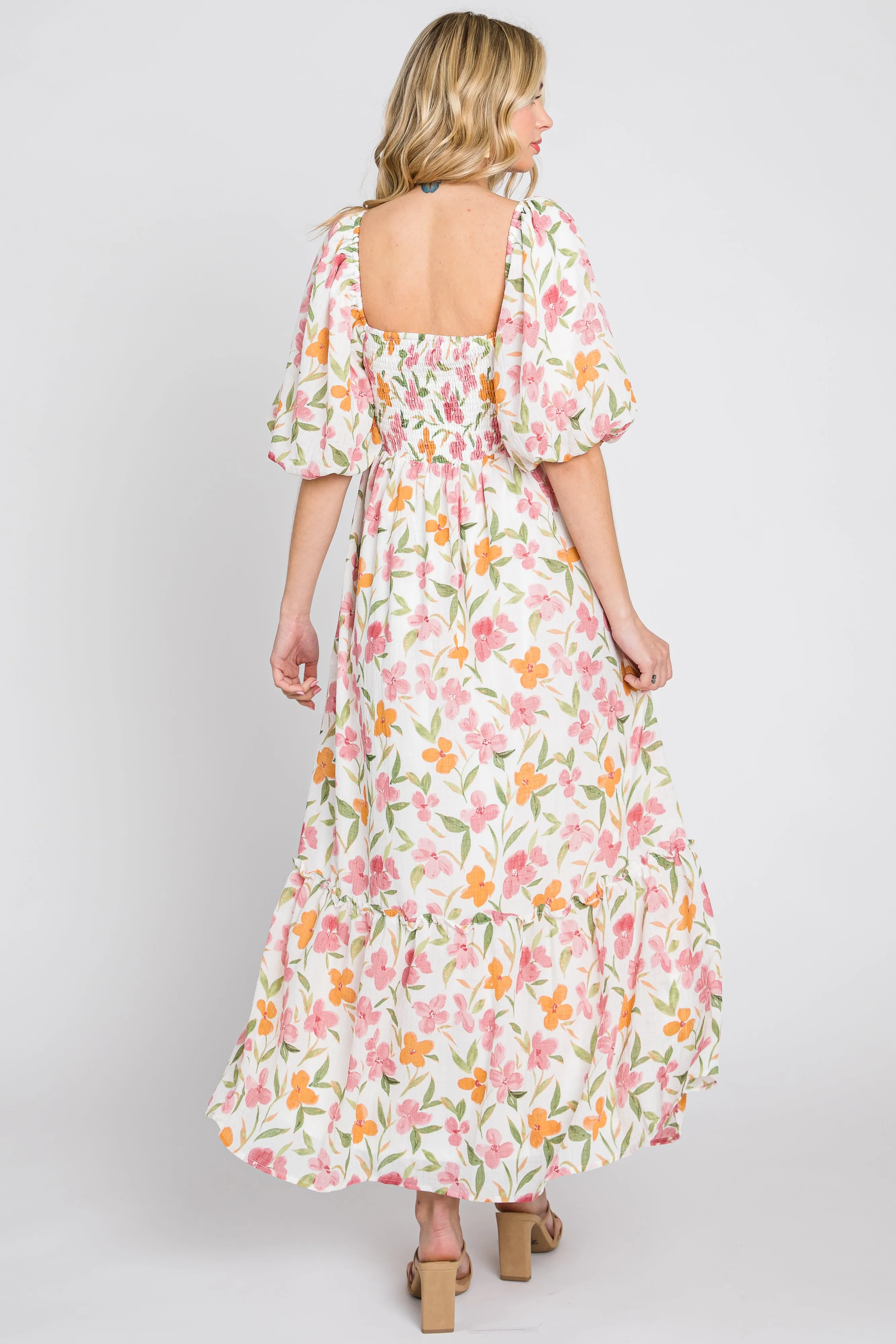 White Floral Puff Sleeve Maxi Dress sold by Pinkblush product image thumbnail 3