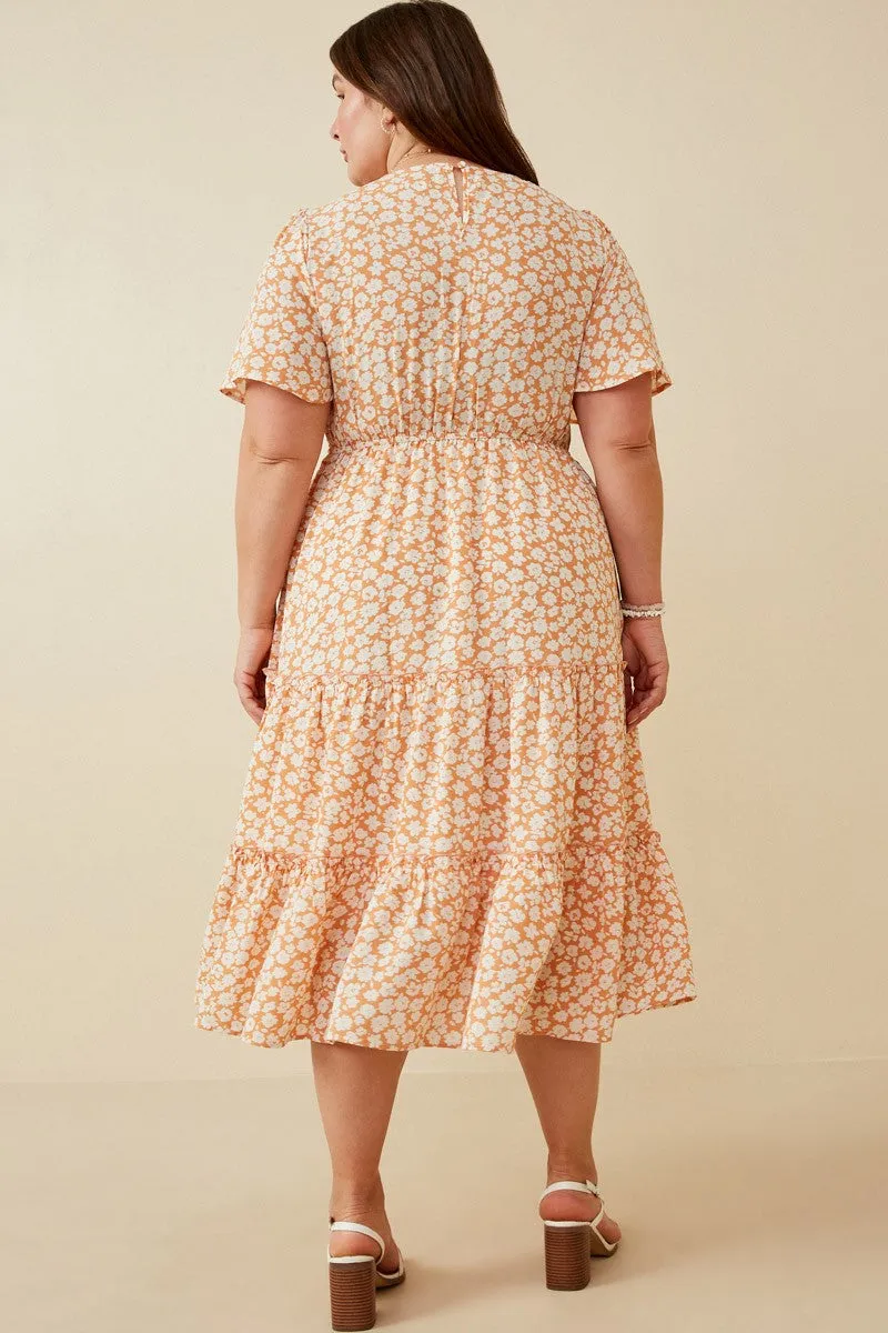 Peach Floral Tiered Plus Midi Dress sold by Pinkblush product image thumbnail 3