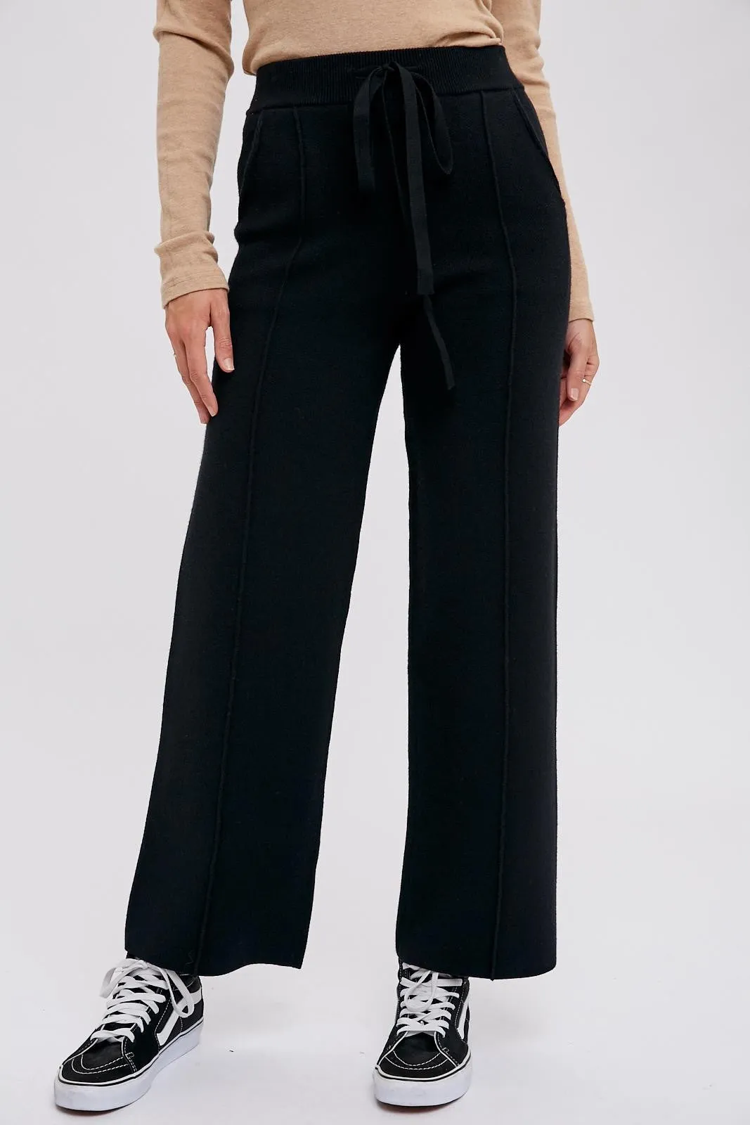 Black Front Seam Sweater Knit Drawstring Pants sold by Pinkblush product image thumbnail 3