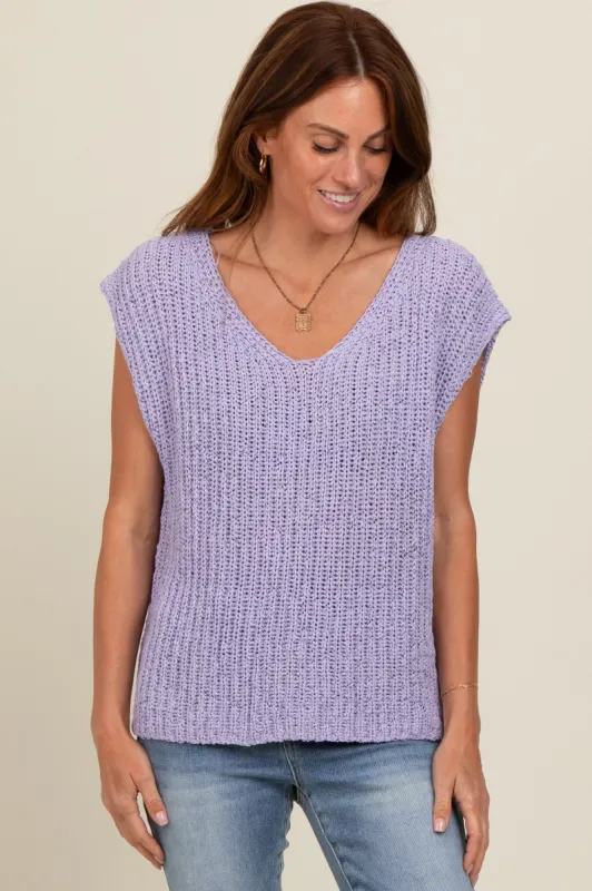 Lavender Sleeveless Chunky Knit Top sold by Pinkblush