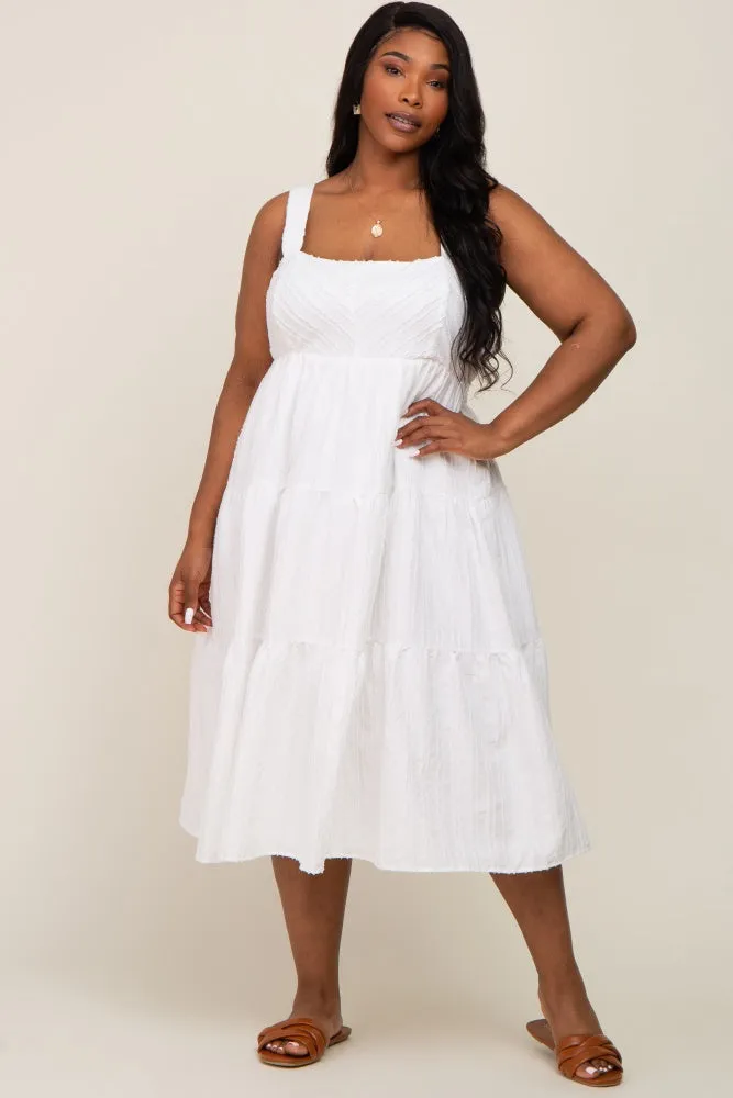 White Textured Striped Tiered Plus Midi Dress sold by Pinkblush product image thumbnail 4
