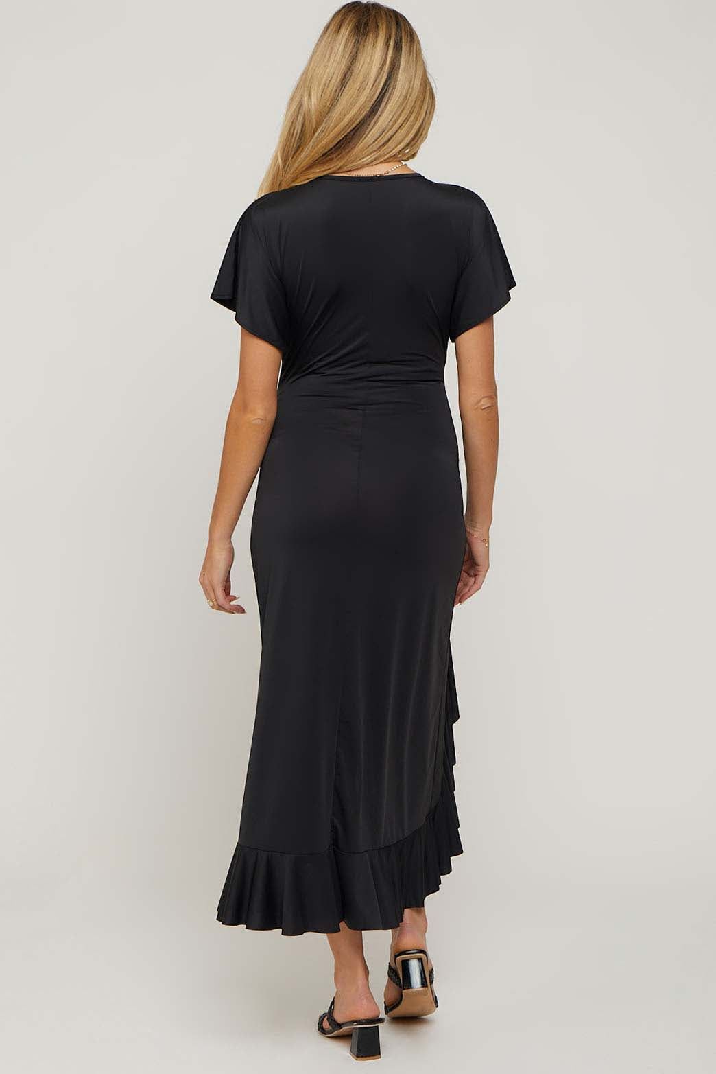 Black V-Neck Ruffle Hi-Low Maternity Midi Dress sold by Pinkblush product image thumbnail 3