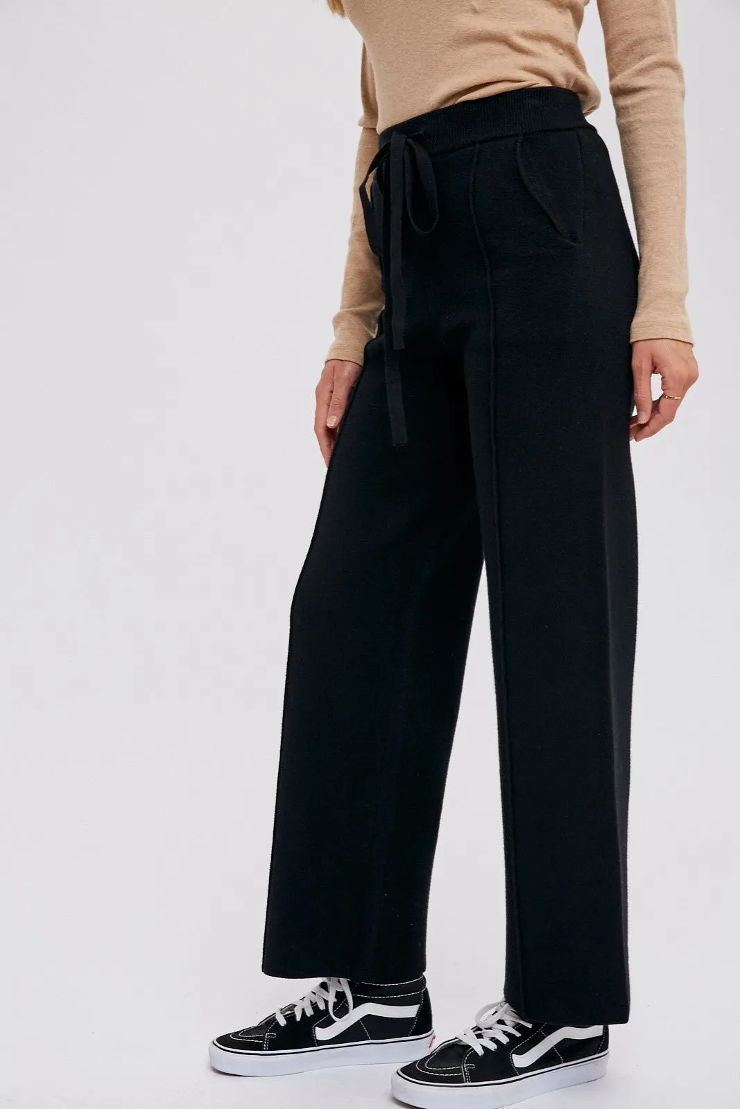 Black Front Seam Sweater Knit Drawstring Pants sold by Pinkblush product image thumbnail 4