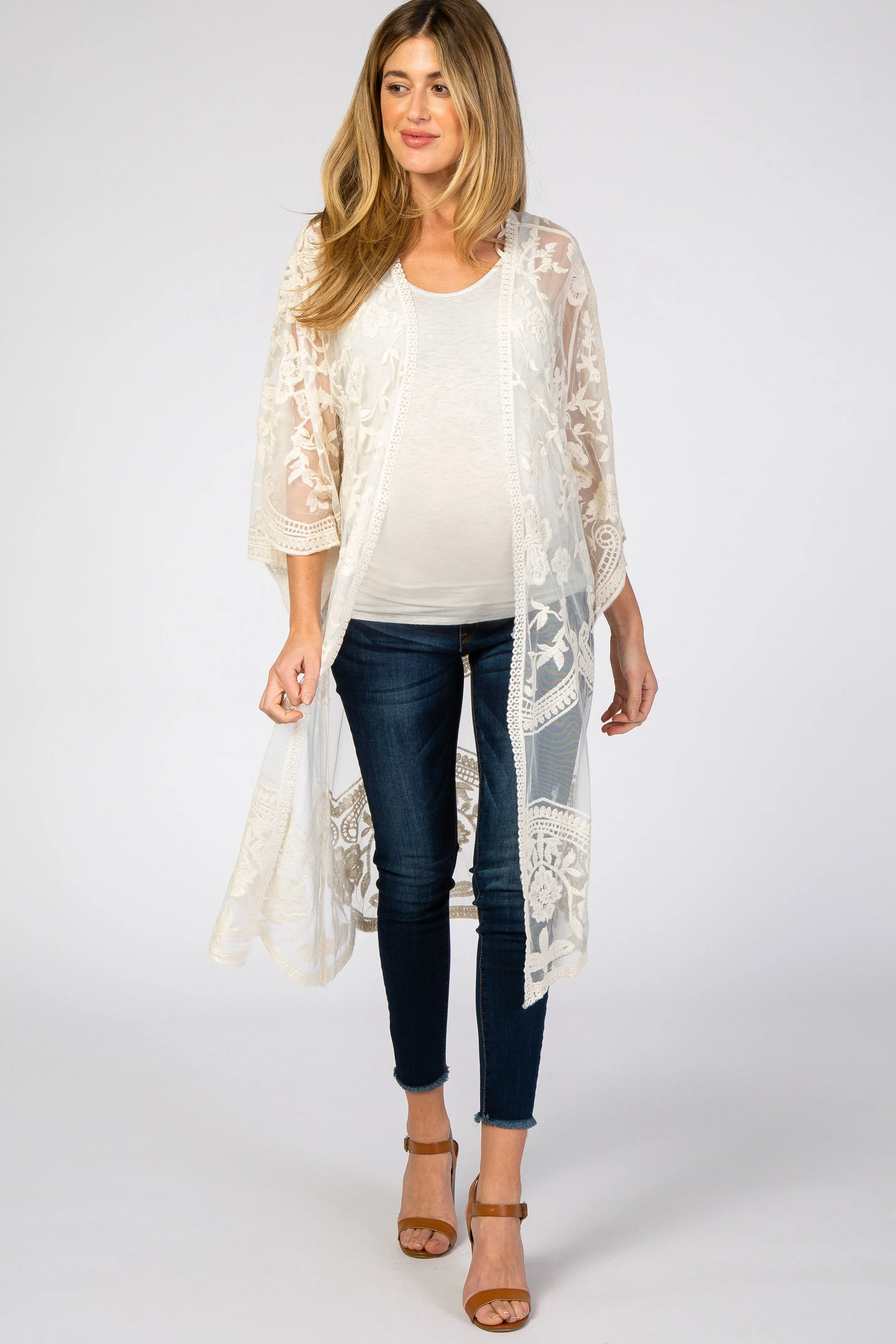 Cream Mesh Lace Maternity Cover Up sold by Pinkblush