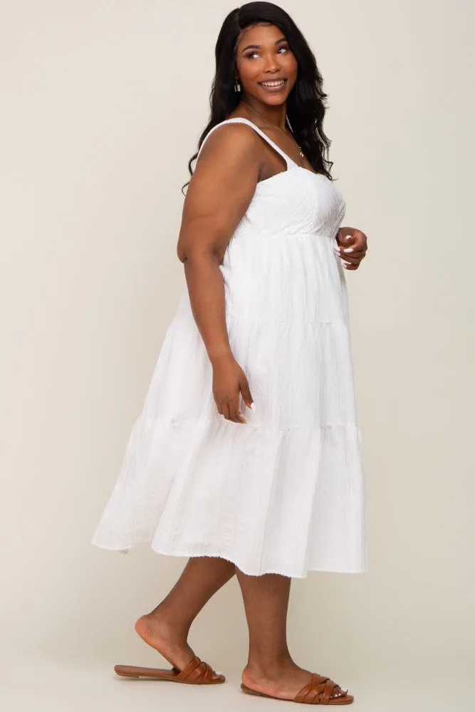 White Textured Striped Tiered Plus Midi Dress sold by Pinkblush product image thumbnail 2