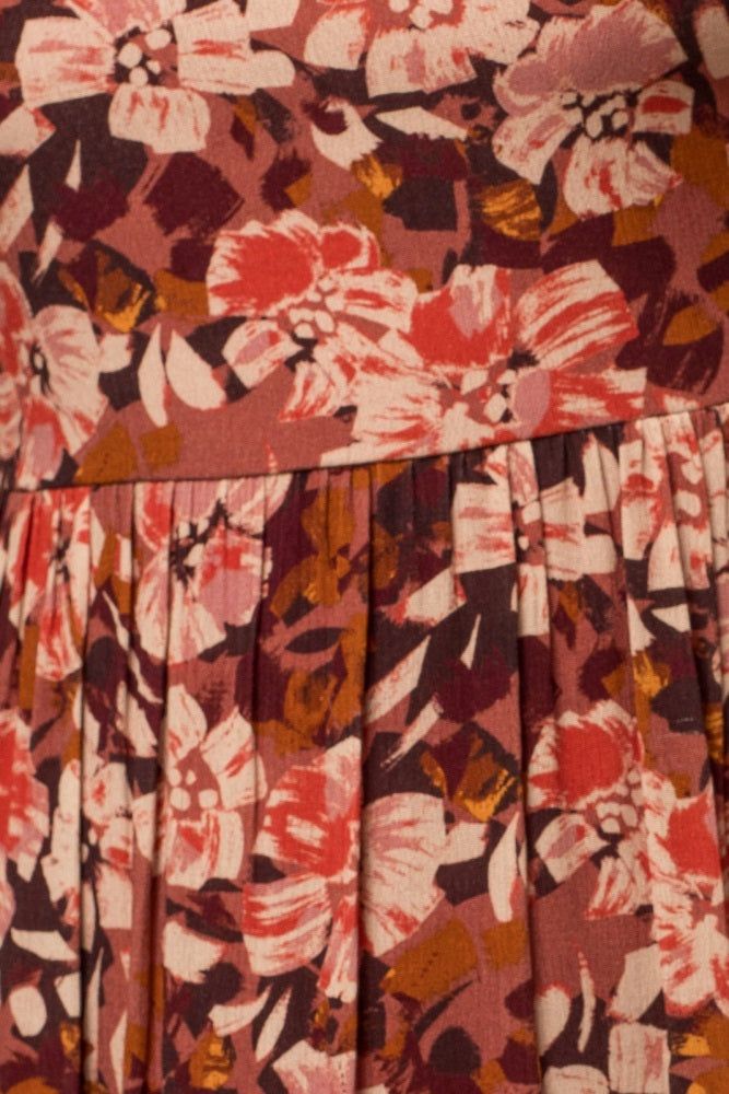 Burgundy Floral Tiered Long Sleeve Midi Dress sold by Pinkblush product image thumbnail 5