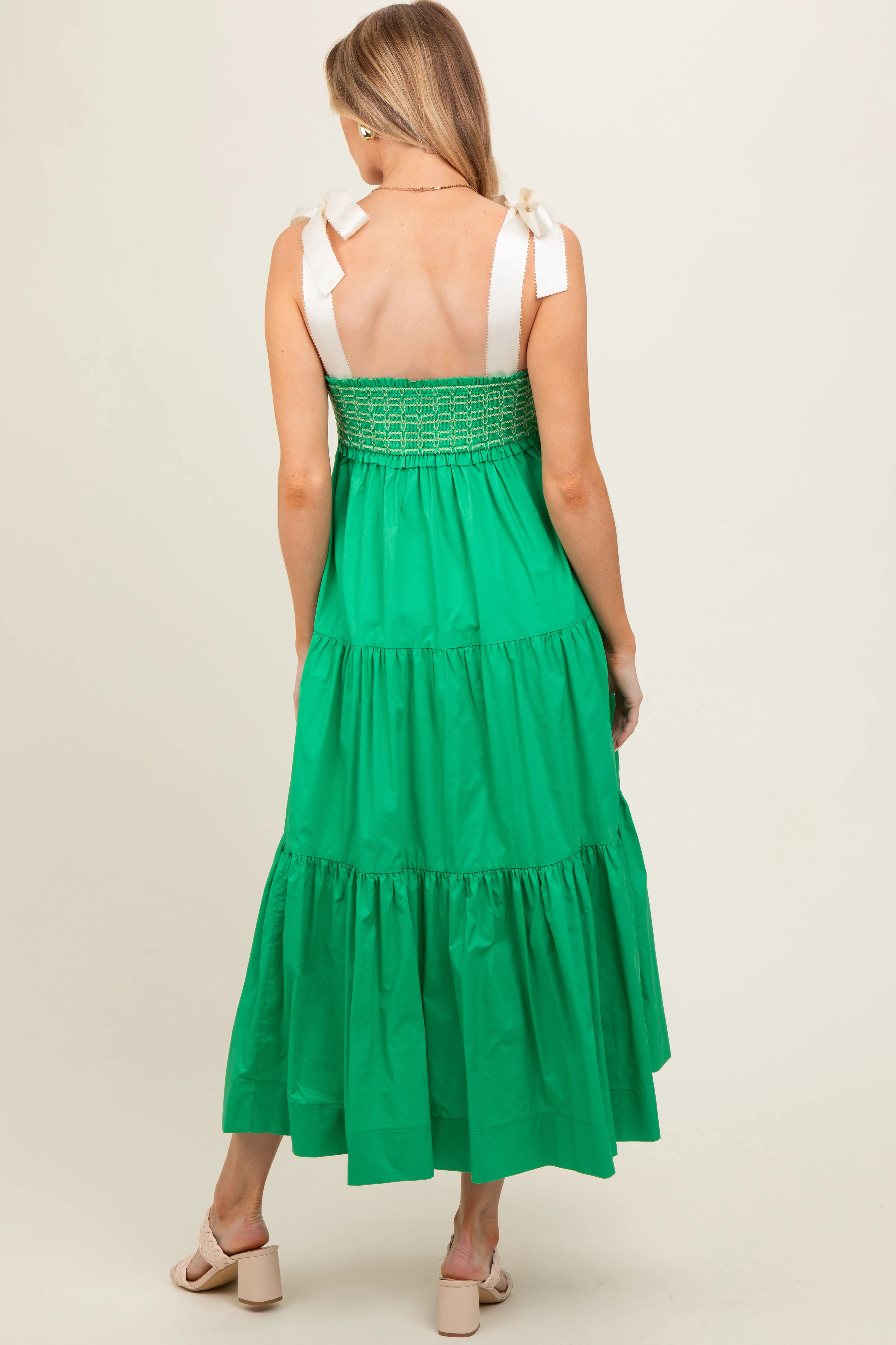 Green Ribbon Strap Tiered Maternity Maxi Dress sold by Pinkblush product image thumbnail 3