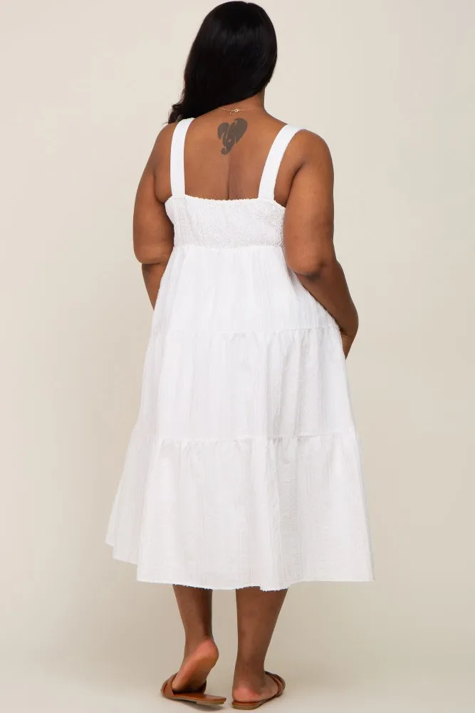 White Textured Striped Tiered Plus Midi Dress sold by Pinkblush product image thumbnail 3