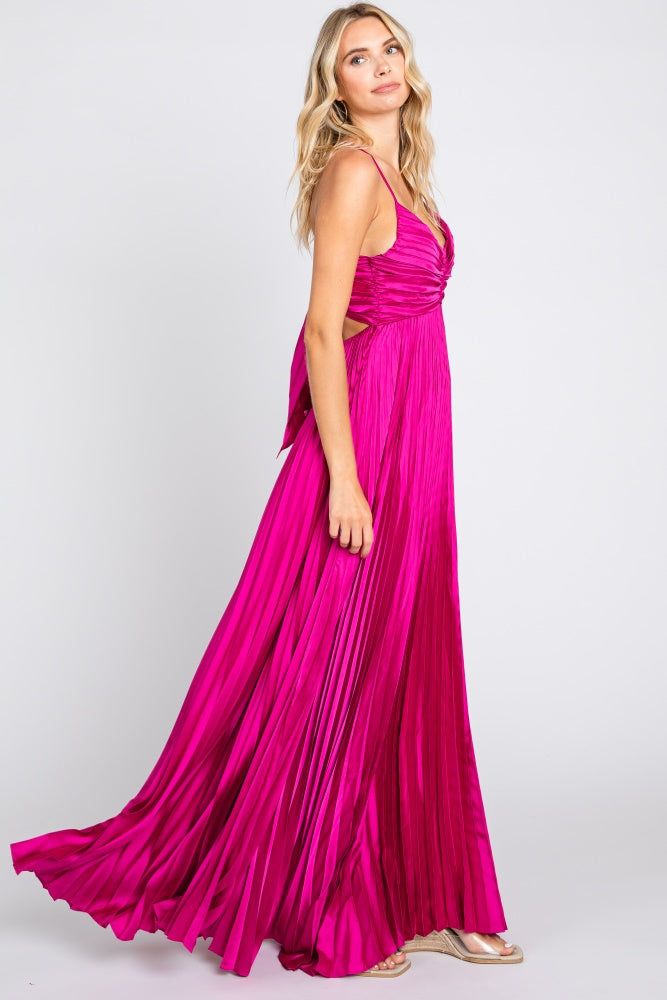 Magenta Satin Pleated Cutout Gown sold by Pinkblush product image thumbnail 2