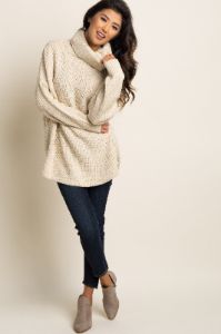 Beige Cowl Neck Knit Sweater sold by Pinkblush