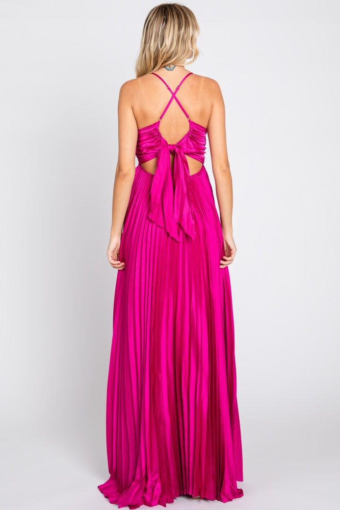 Magenta Satin Pleated Cutout Gown sold by Pinkblush product image thumbnail 3