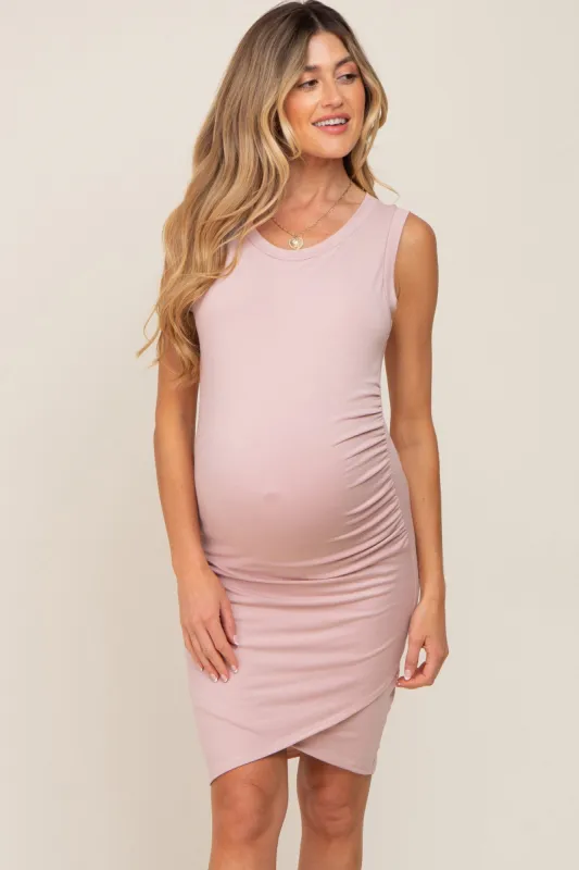 Light Pink Ruched Tulip Hem Maternity Dress sold by Pinkblush