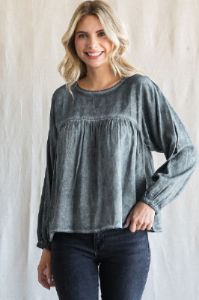 Charcoal Washed Raglan Bubble Sleeves Top sold by Pinkblush
