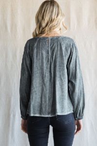 Charcoal Washed Raglan Bubble Sleeves Top sold by Pinkblush