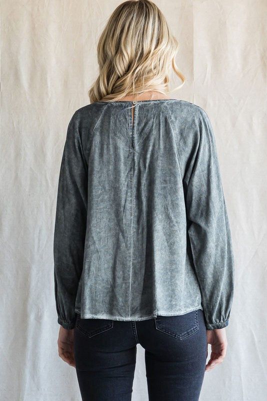 Charcoal Washed Raglan Bubble Sleeves Top sold by Pinkblush product image thumbnail 3
