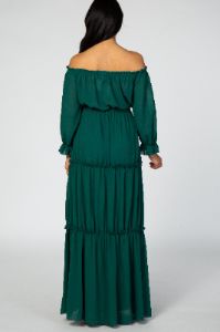Forest Green Tiered Off Shoulder Maternity Maxi Dress sold by Pinkblush