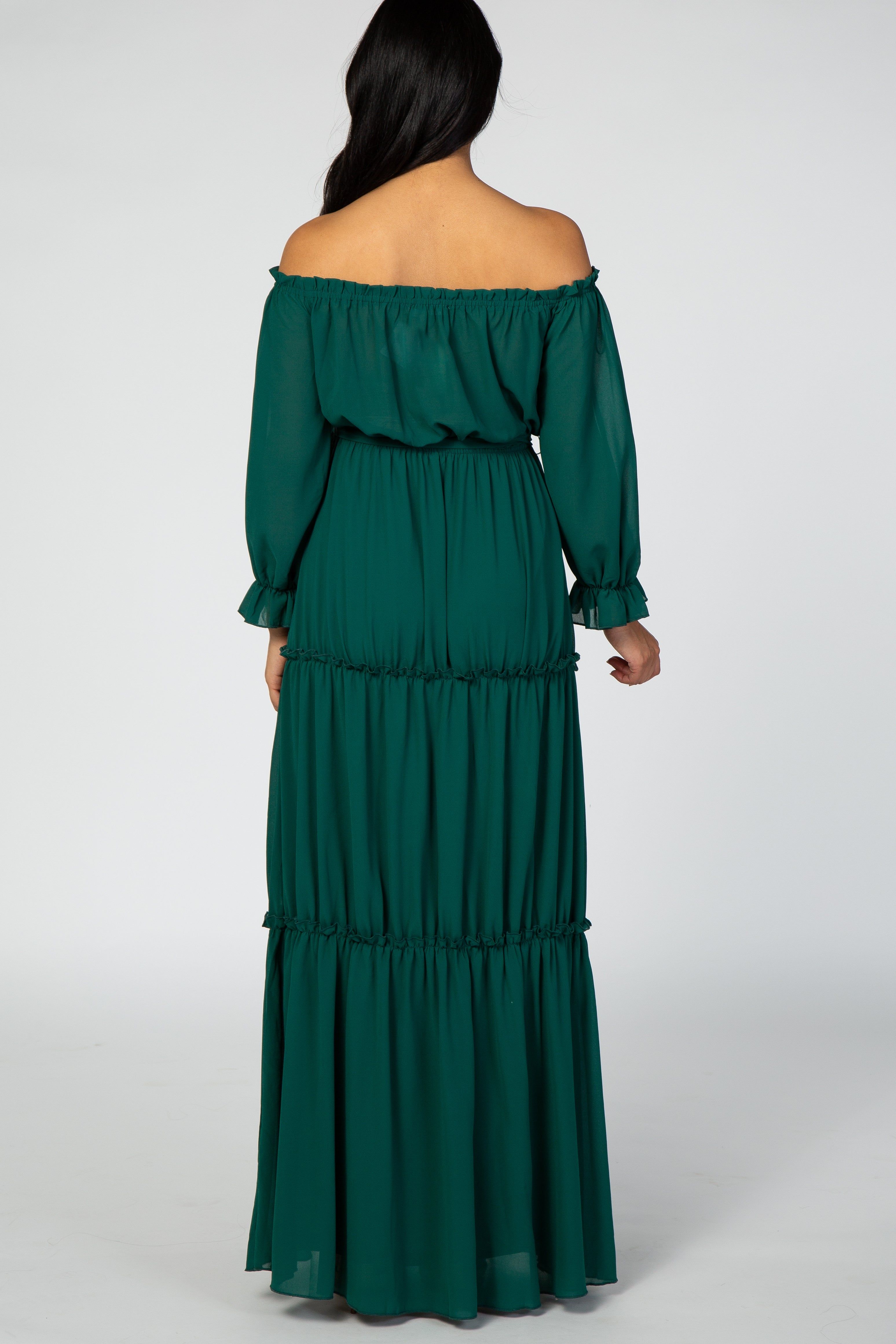 Forest Green Tiered Off Shoulder Maternity Maxi Dress sold by Pinkblush product image thumbnail 3