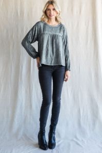 Charcoal Washed Raglan Bubble Sleeves Top sold by Pinkblush