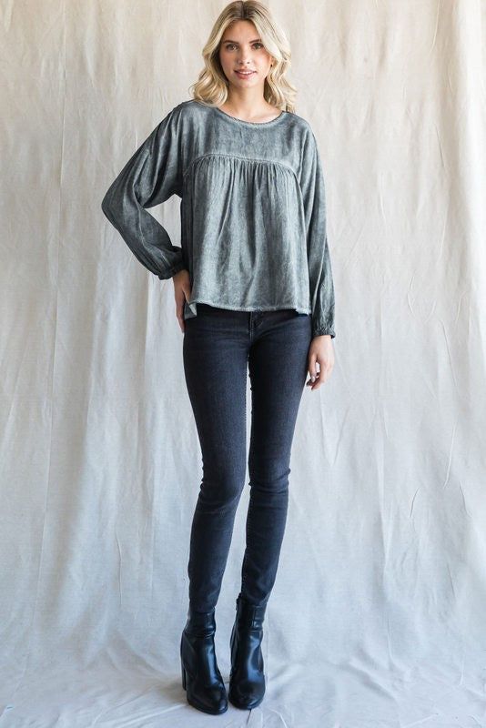 Charcoal Washed Raglan Bubble Sleeves Top sold by Pinkblush product image thumbnail 4