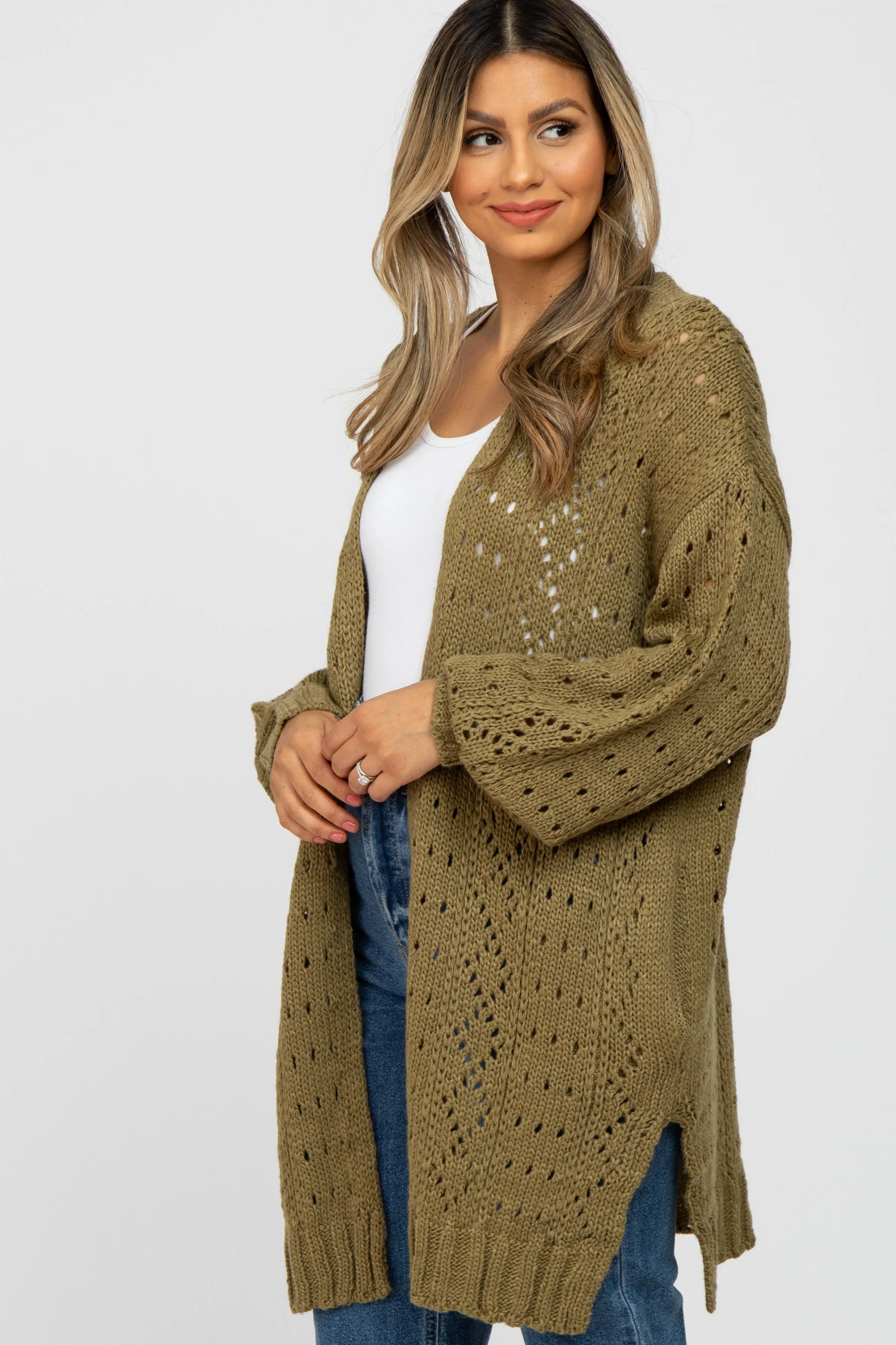 Olive Pointelle Knit Cardigan sold by Pinkblush product image thumbnail 3