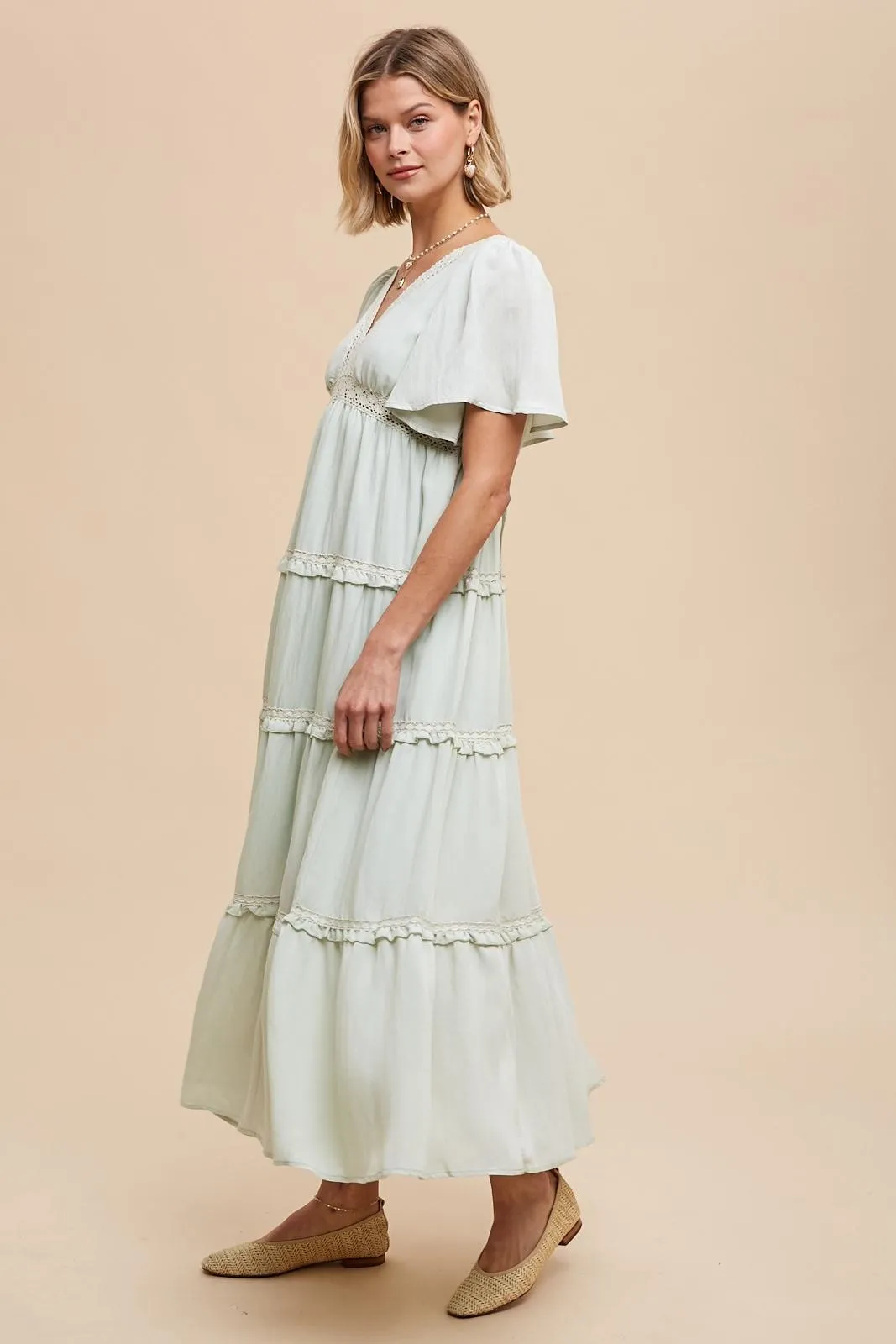 Mint Crochet Lace Tiered Maxi Dress sold by Pinkblush product image thumbnail 2