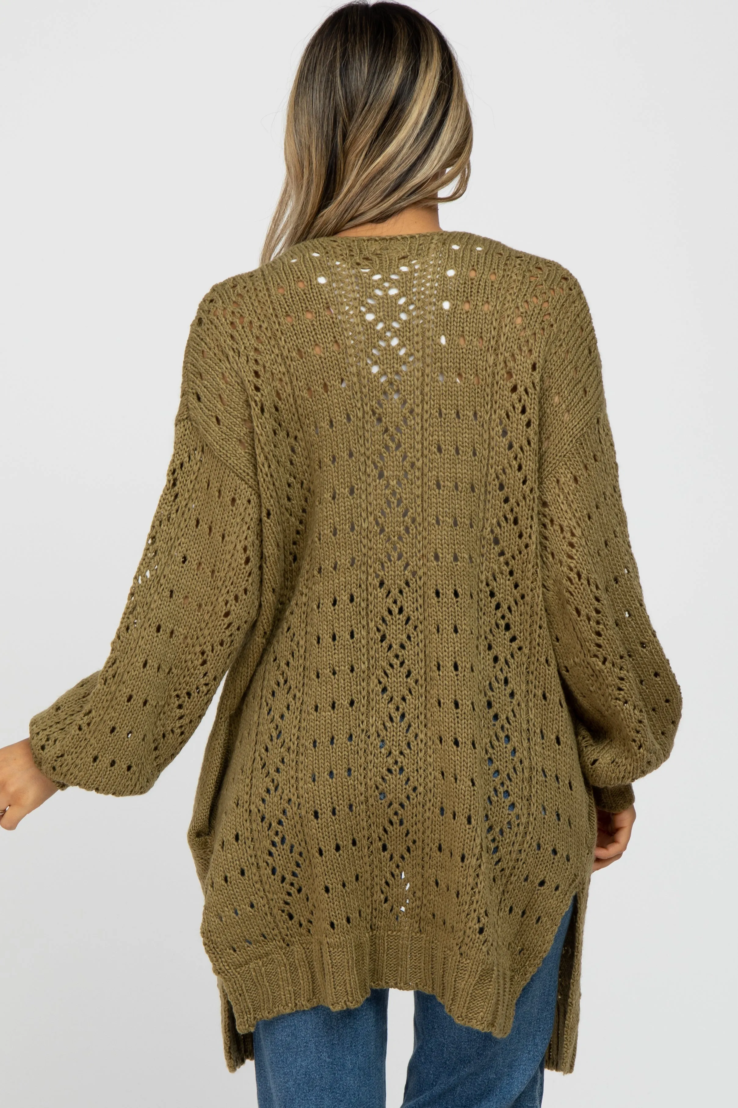 Olive Pointelle Knit Cardigan sold by Pinkblush product image thumbnail 4