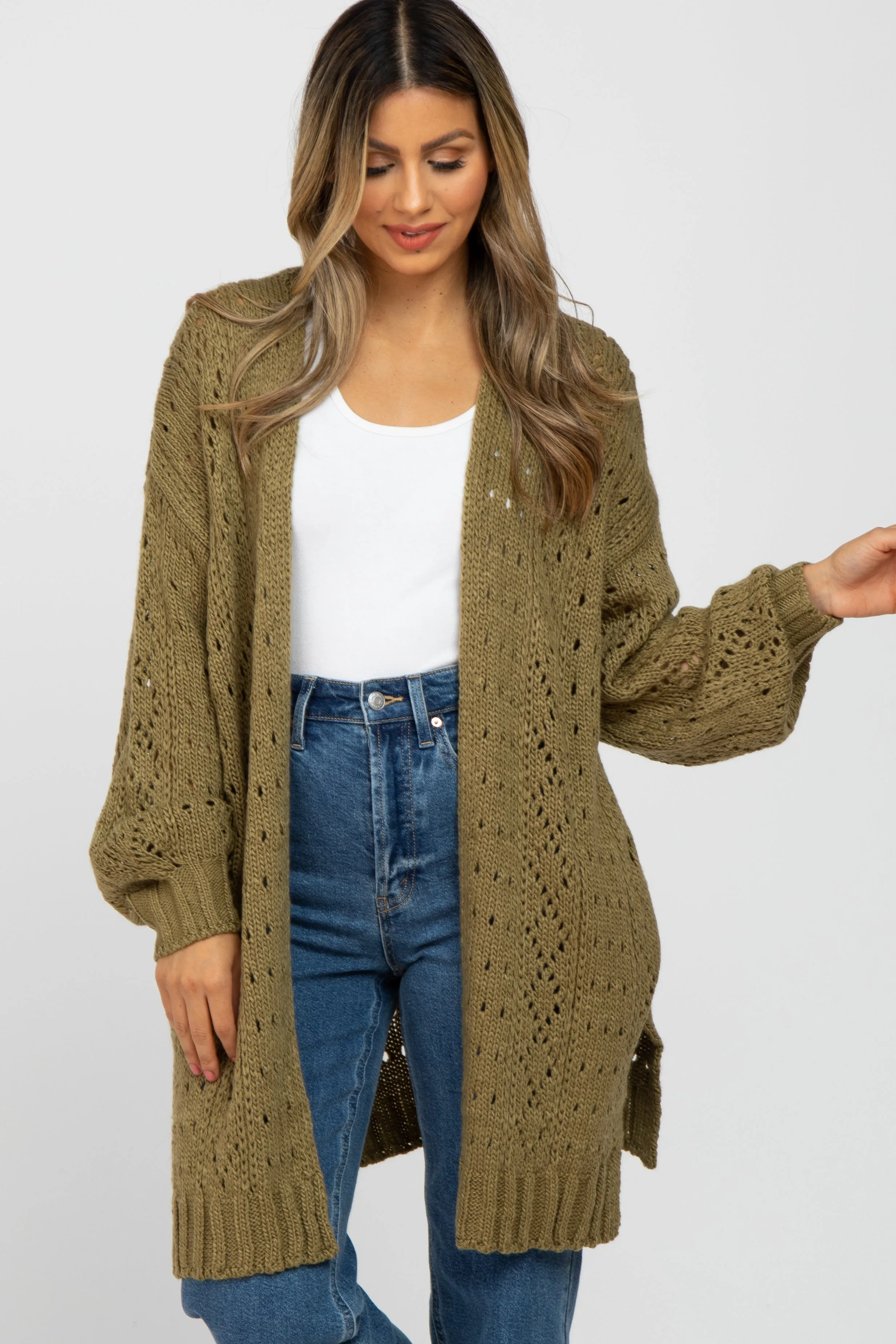 Olive Pointelle Knit Cardigan sold by Pinkblush