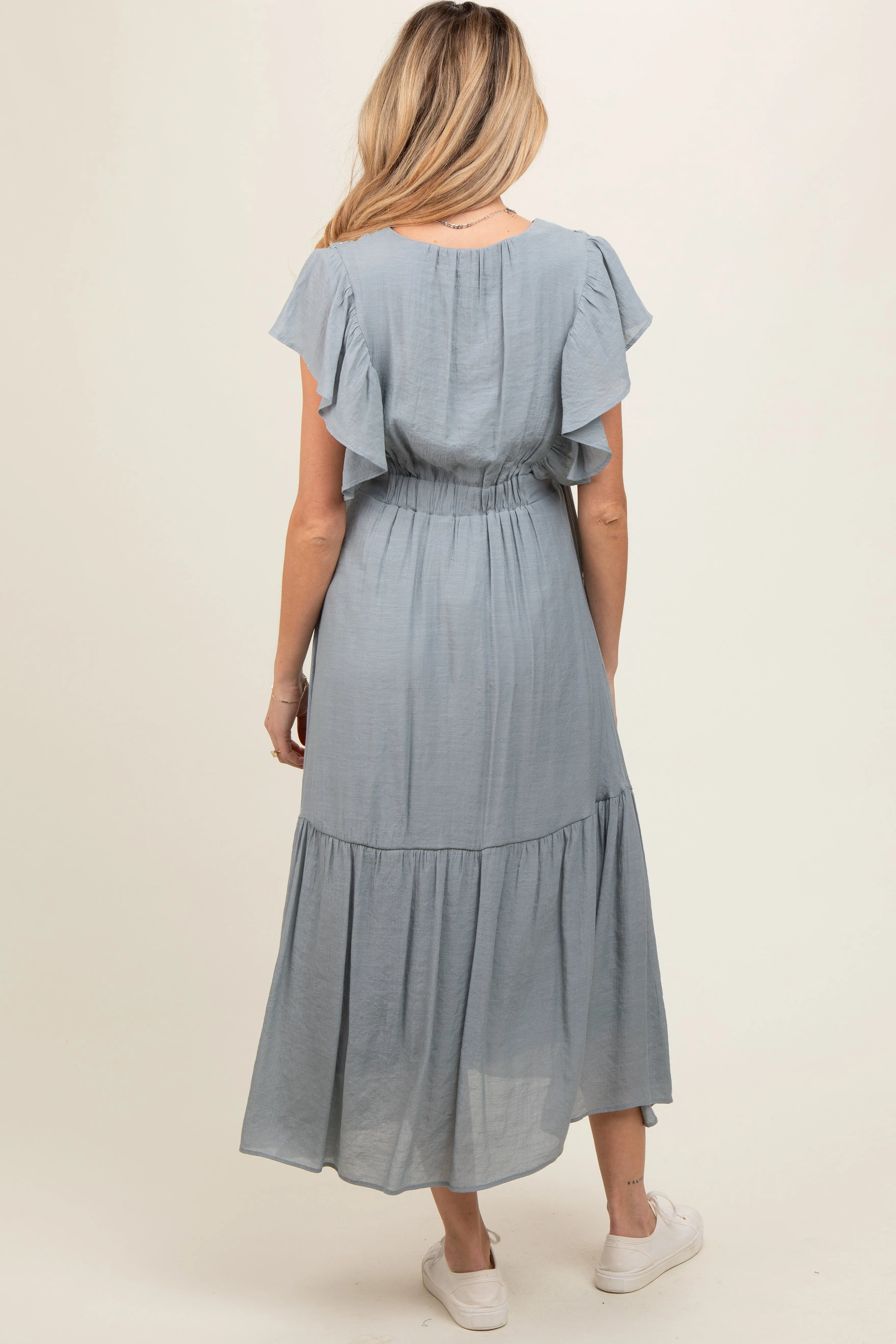 Light Blue Cuffed Sleeve Front Tie Maternity Maxi Dress sold by Pinkblush product image thumbnail 2