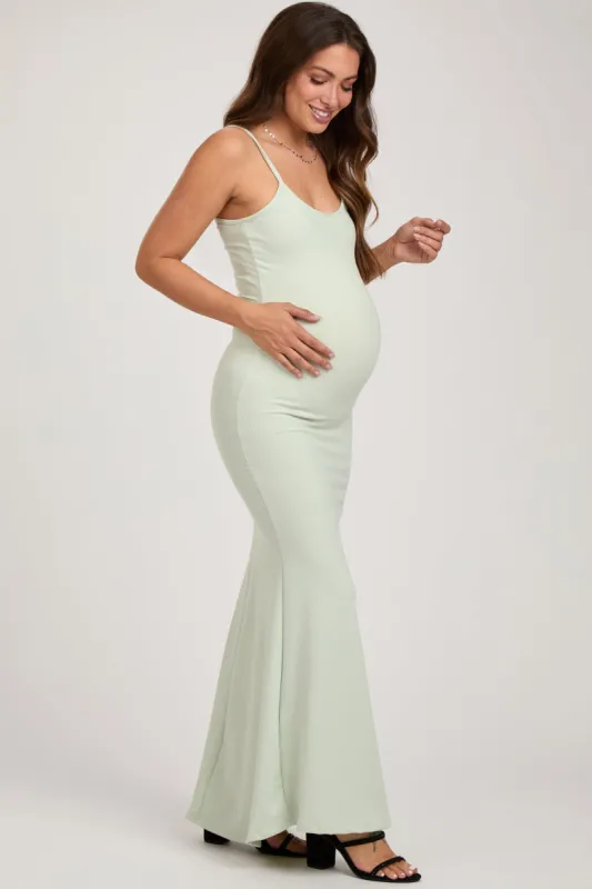 Mint Sleeveless Ribbed Maternity Maxi Dress sold by Pinkblush